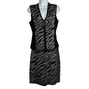 Vintage 80s 90s Carole Little Sweater Vest Skirt Set Size S/M Black Silver Tiger